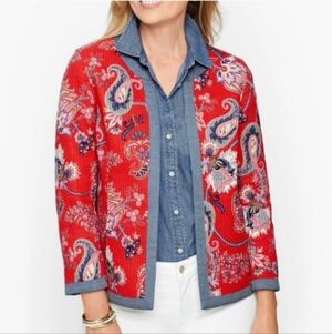Talbots Red Paisley Floral Hook Closure Front Cardigan Jacket Women’s Medium